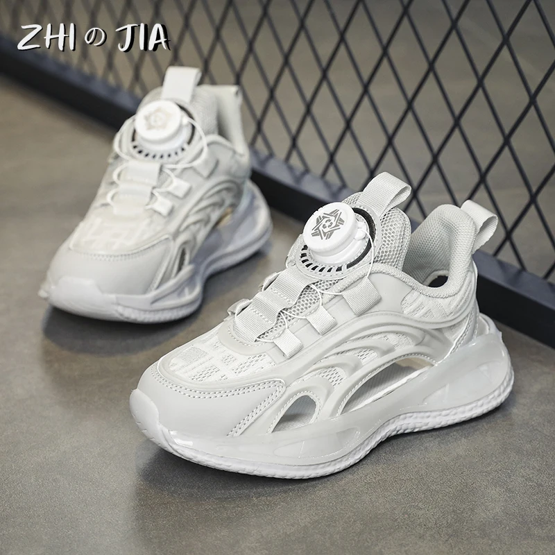 Children's Sports Shoes Summer Hole Sandals Rotating Buckle Mesh Breathable Sneaker Boys and Girls Outdoor Running Footwear