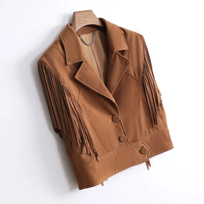 Spring Autumn Real Vintage Women Tassel Vest 70s Hippie Real Suede Sleeveless Fringe Jacket Waistcoat Streetwear