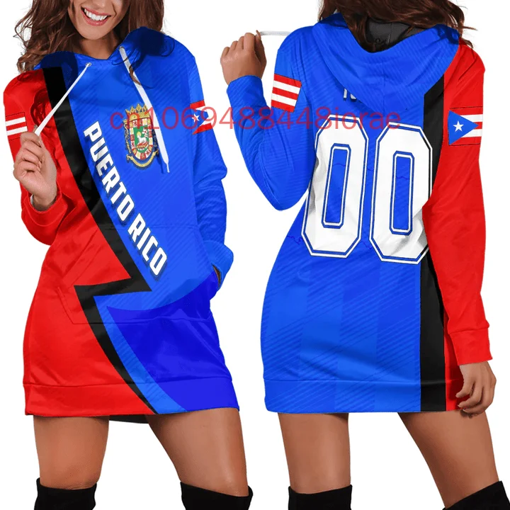 Puerto Rico Vlag Vrouwen Hoodie Jurk 3D Gedrukt Retro Harajuku Vlag Trui Casual Sexy Vrouwen Hoodie Jurk