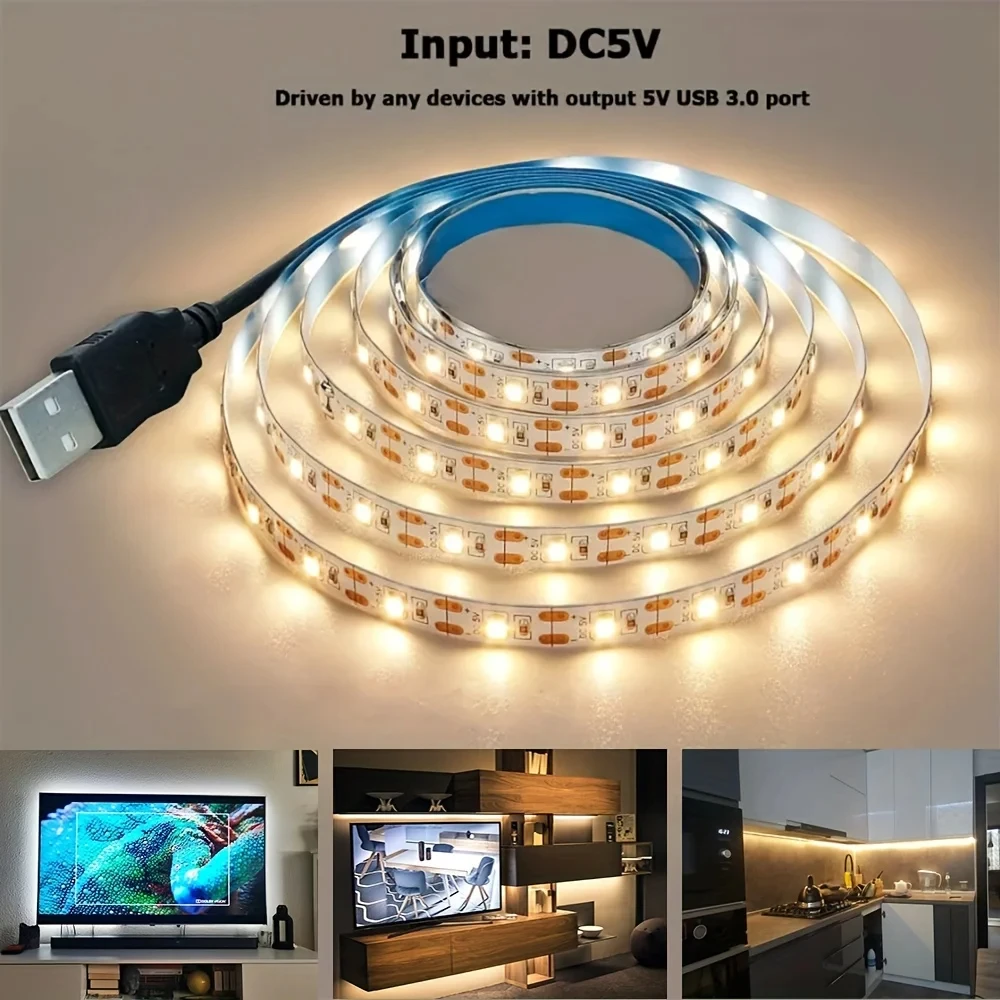 5M USB LED Strips SMD2835 DC5V Biały Ciepły Biały Tira LED Strip Light TV Background Lighting Tape Home Decor Lamp