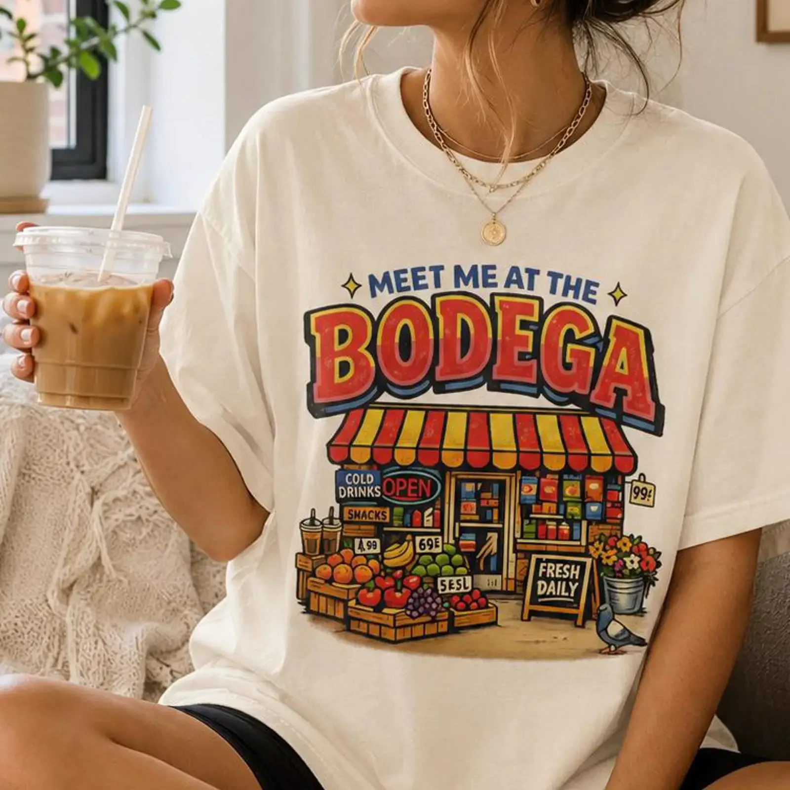 Meet Me at the Bodega T shirt Corner Store Illustration vintage Washed Casual Breathable Unisex Comfortable Stylish homme