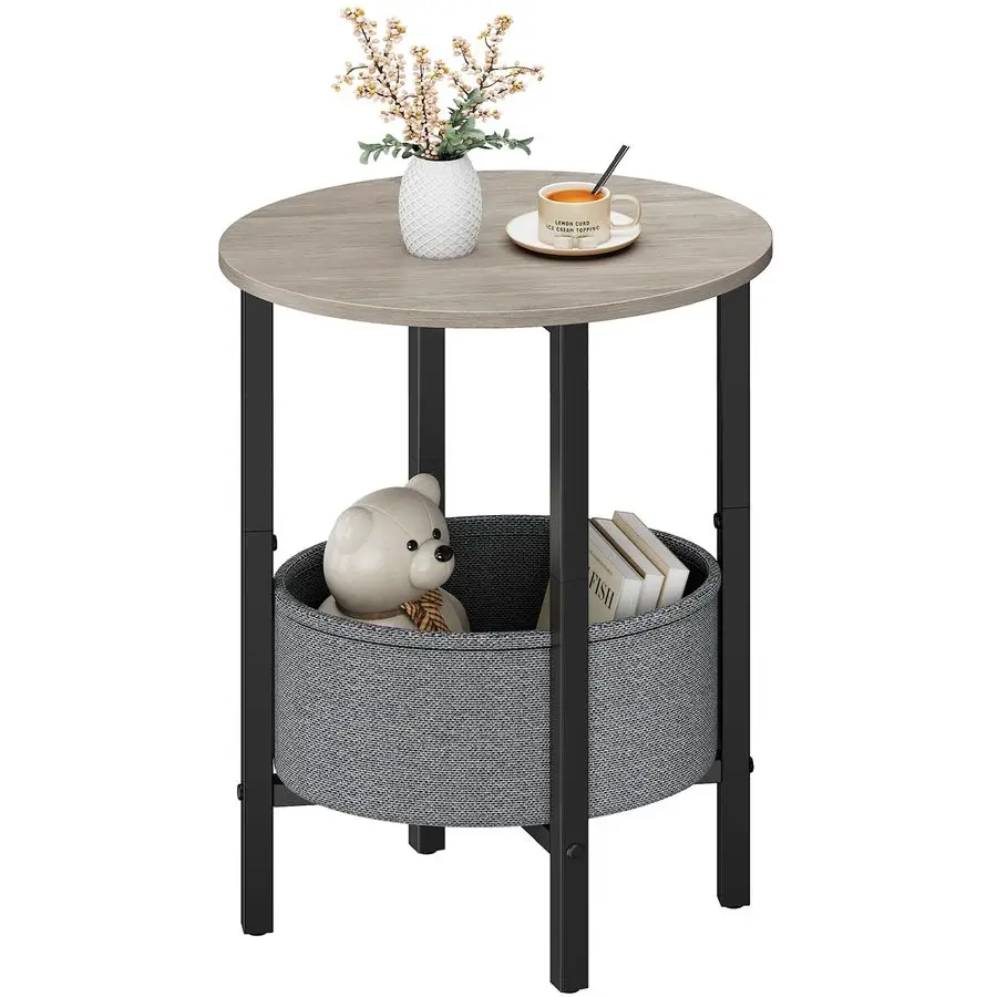 

Round Side Table End Table with Storage Basket, Small Side Table Round Nightstand for Small Spaces, Tall Oval End Table with Ste