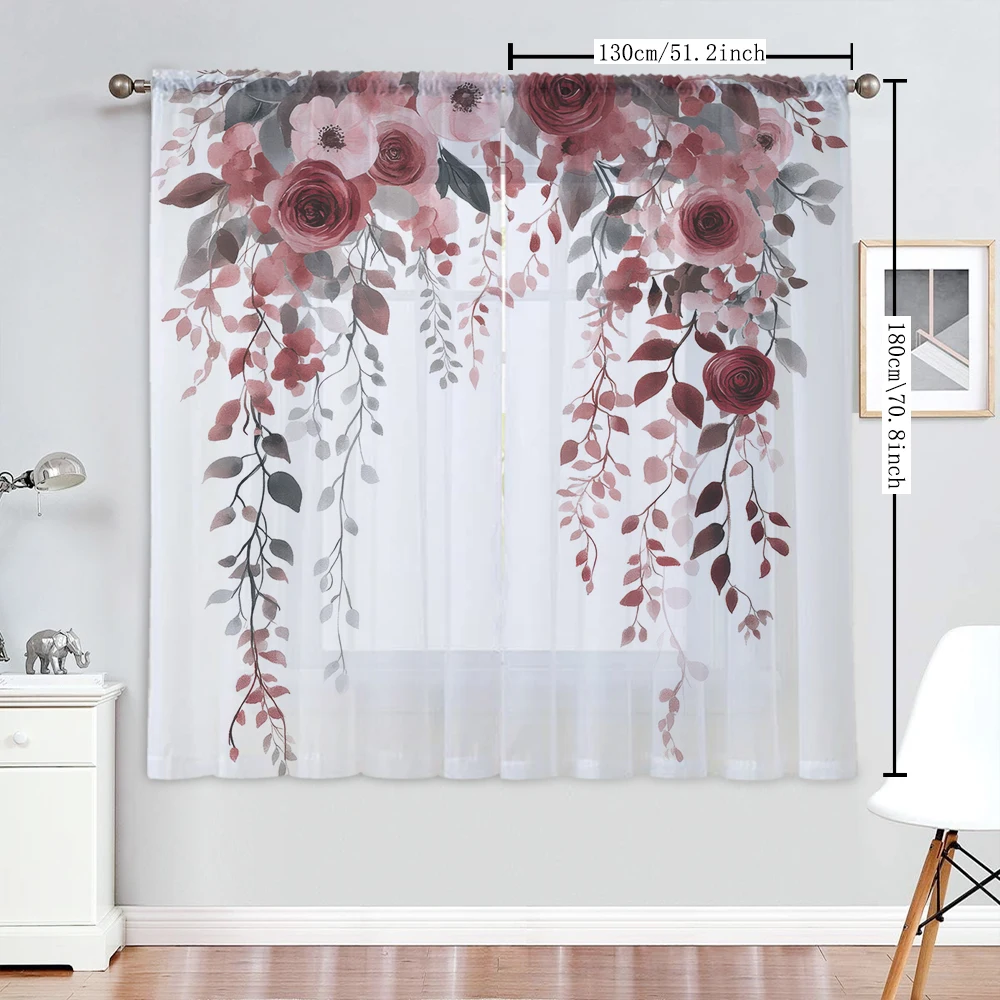 2Pcs Rose And Falling Branch Print Home Decoration Window Screens Suitable For Coffee Shops, Restaurants, Bedrooms
