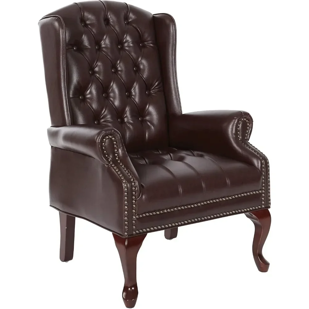 Traditional Queen Anne Style Chair with Thick Padded Seat and Lumbar Support Back with Royal Cherry Finish Wood Legs,Oxblood