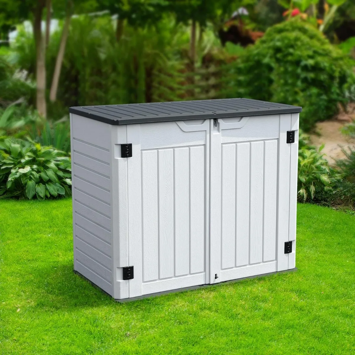 Outdoor Resin Storage Sheds, 39 in Height Lockable Waterproof Horizontal Shed w/o Shelf，Easy to Assemble Shed Storage