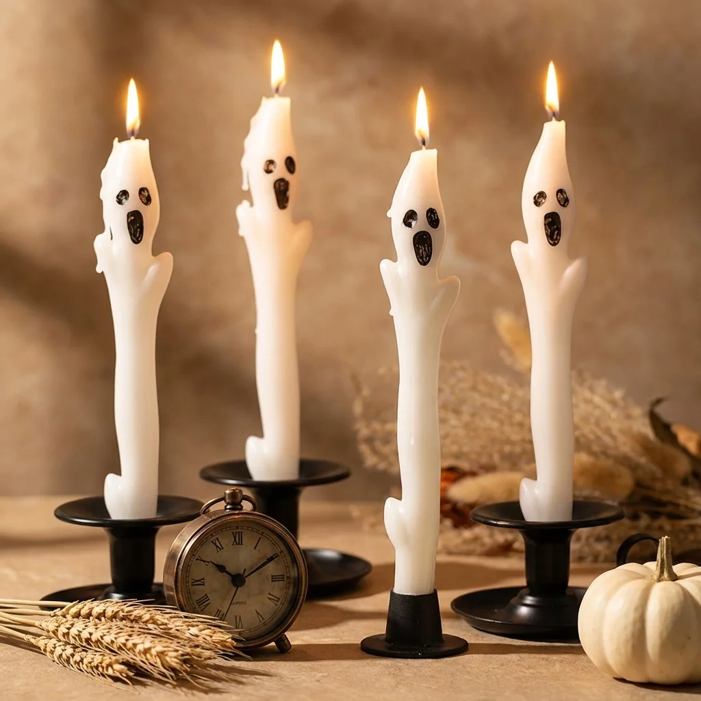 Halloween Ghost Long Pole Candle Gothic Ghost Candles Table Decorations Entryway Mantel Party Atmosphere Arrangement Candles
