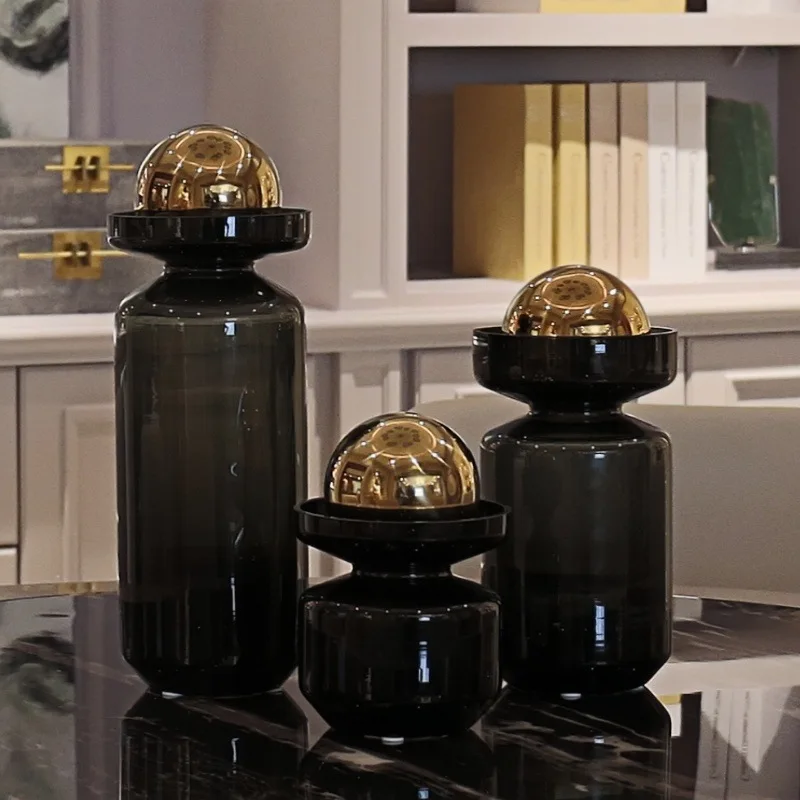 

Cylinder Brown Glass Home Decoration Perfume Bottle Model Room Light Luxury Exhibition Hall Counter Ornament Home Accessories