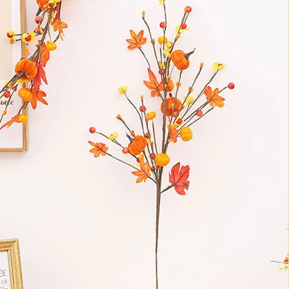 Plastic Artificial Maple Leaf Pumpkin Branch Elegant DIY Fall Berry Pumpkin Branches Realistic Autumn Maple Leaves Berry Twigs