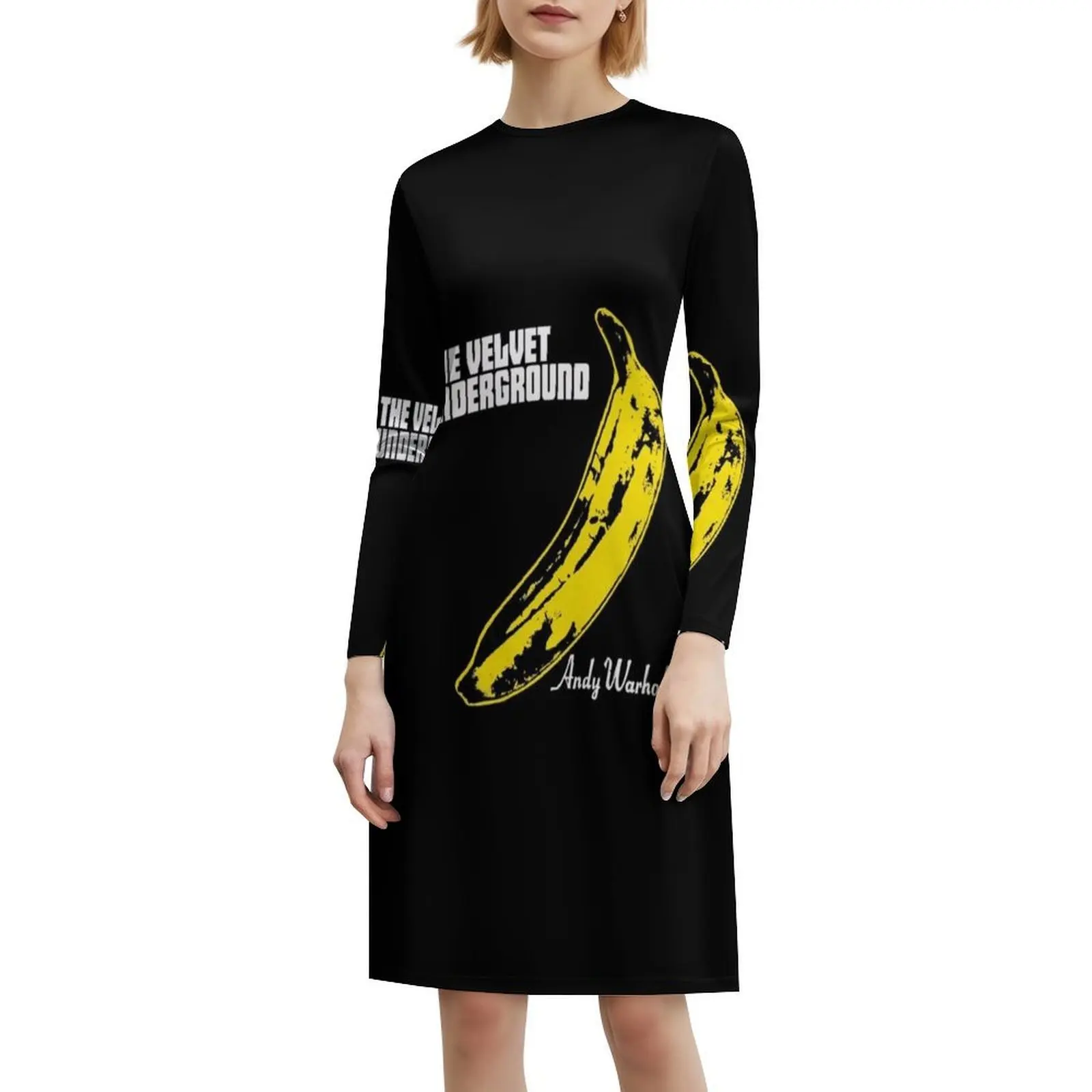 فستان Velvet Underground Gif للمعجبين بخط عنق على شكل قلب فستان أنيق للحفلات الصيفية للنساء مروحة Gif مخملية تحت الأرض #6