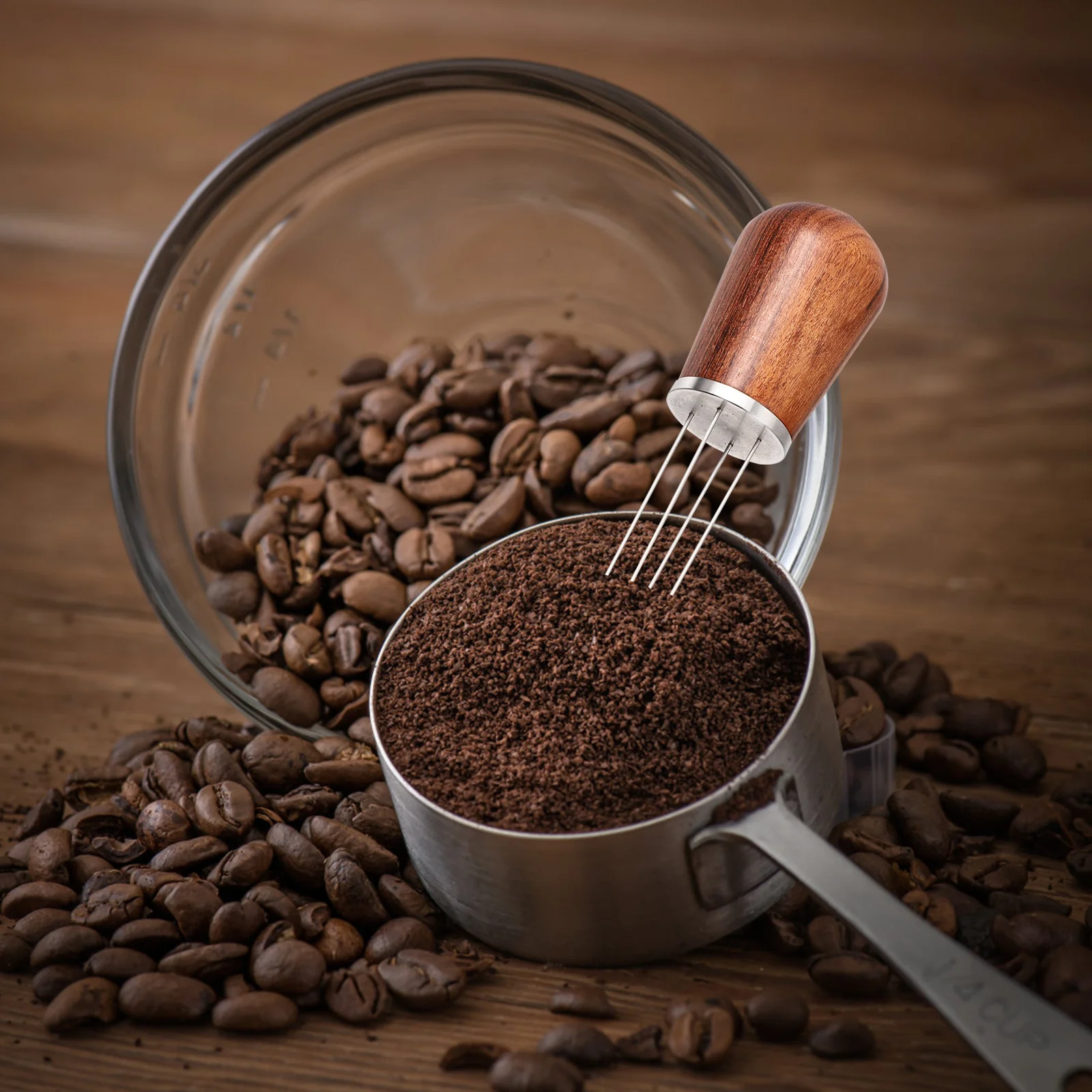 

Distributor Needle Stainless Steel Coffee Powder Spreader For Espresso Machine Wooden Handle Coffee Stirrer Distribution Tool