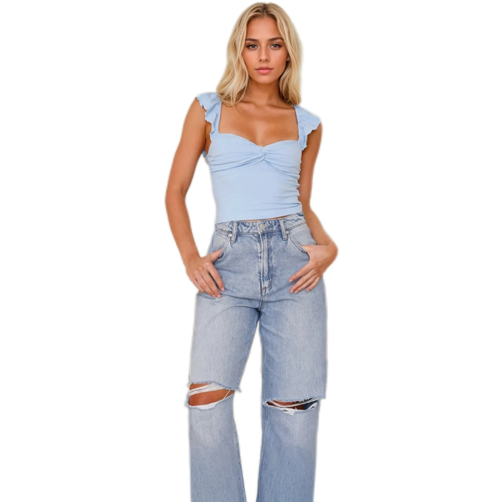 T-shirt carré Sexy pour femmes, coupe cintrée, 2025 ort, body confortable, universel, saisonnier, 00%, autres matériaux