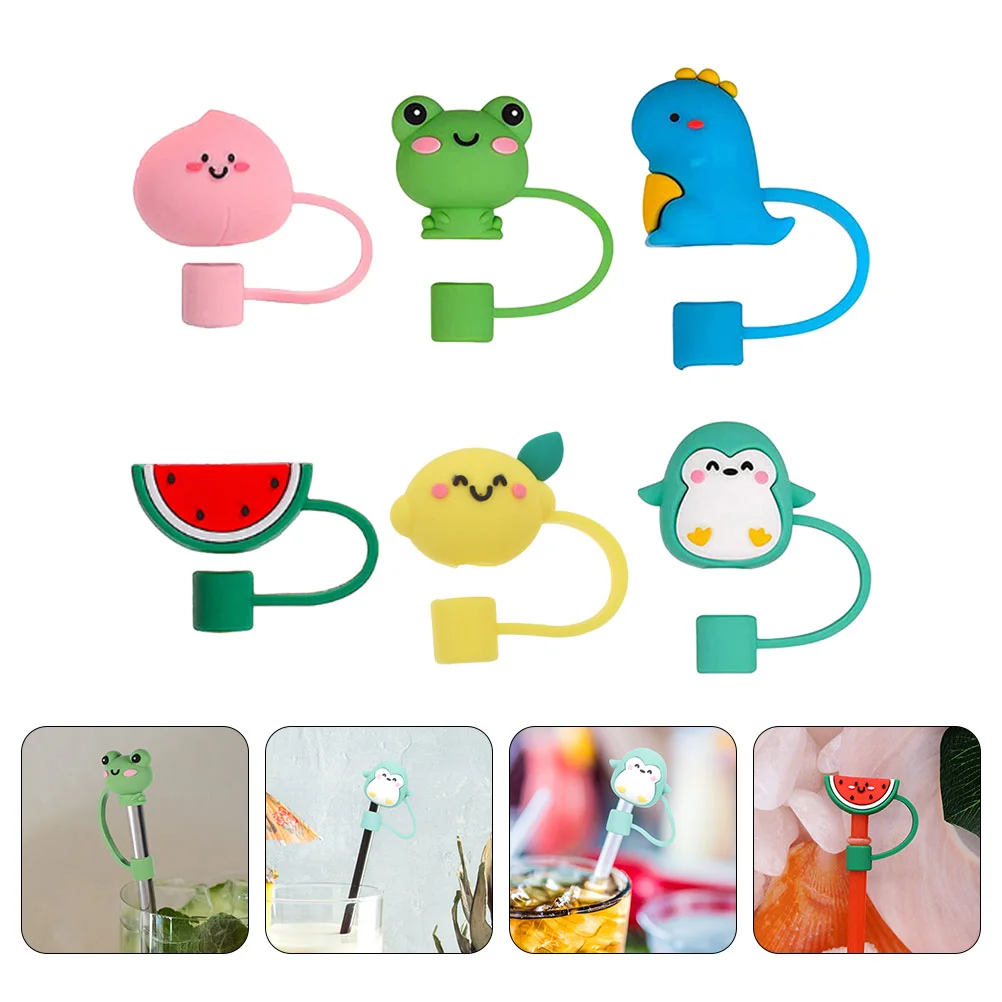 6 Pcs Straw Cap Cute Caps Drinking Tips Mouth Cover Protectors Silicone Lid Covers Top