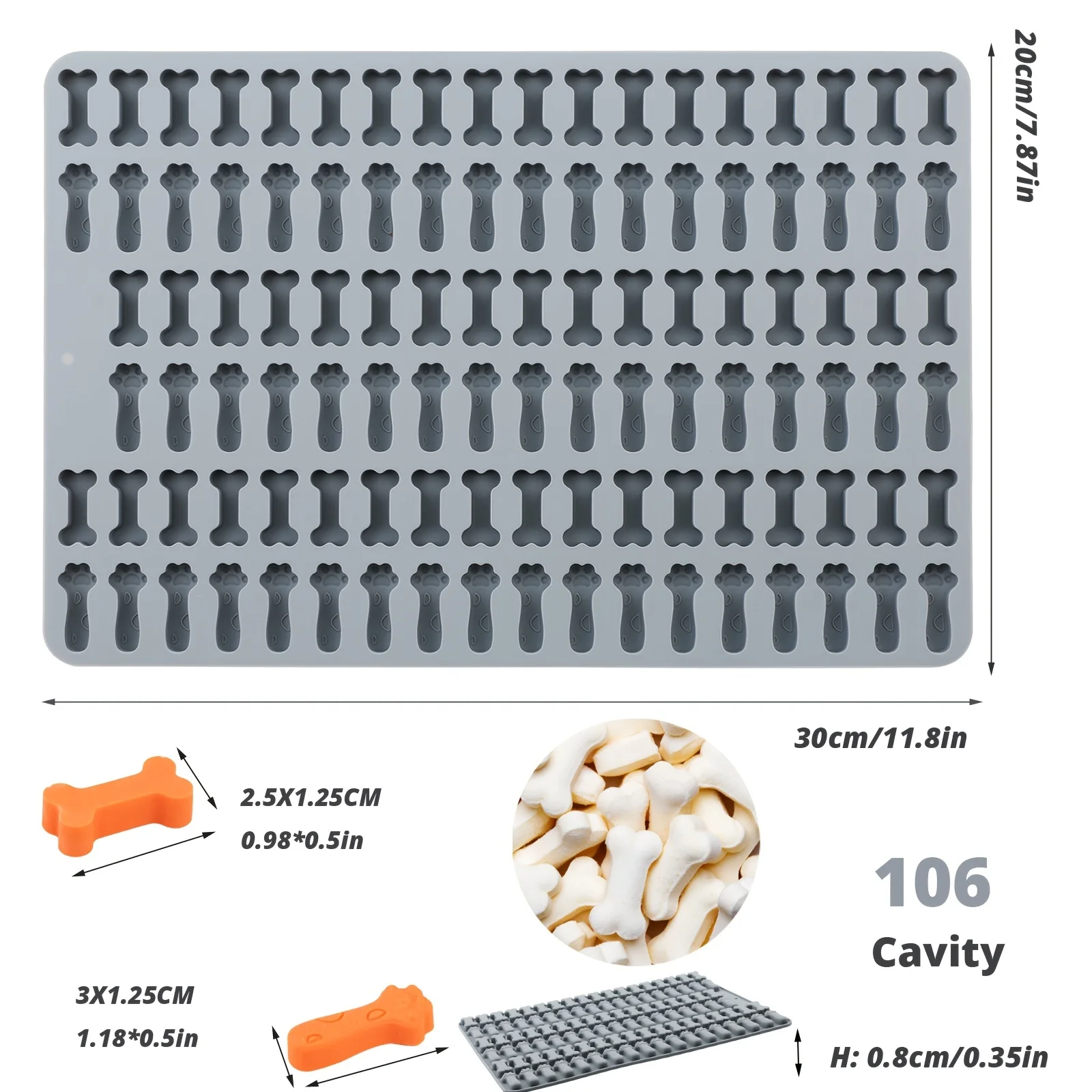 1 Dog Cookie Mold Chocolate Candy Mold, 106-Hole Dog Bone and Cat Paw Shape Dog Treat Tray Silicone Mold, for Dog Cookies or Candy, Gummies, Biscuits, Chocolate, Pudding, Jelly, and Snacks