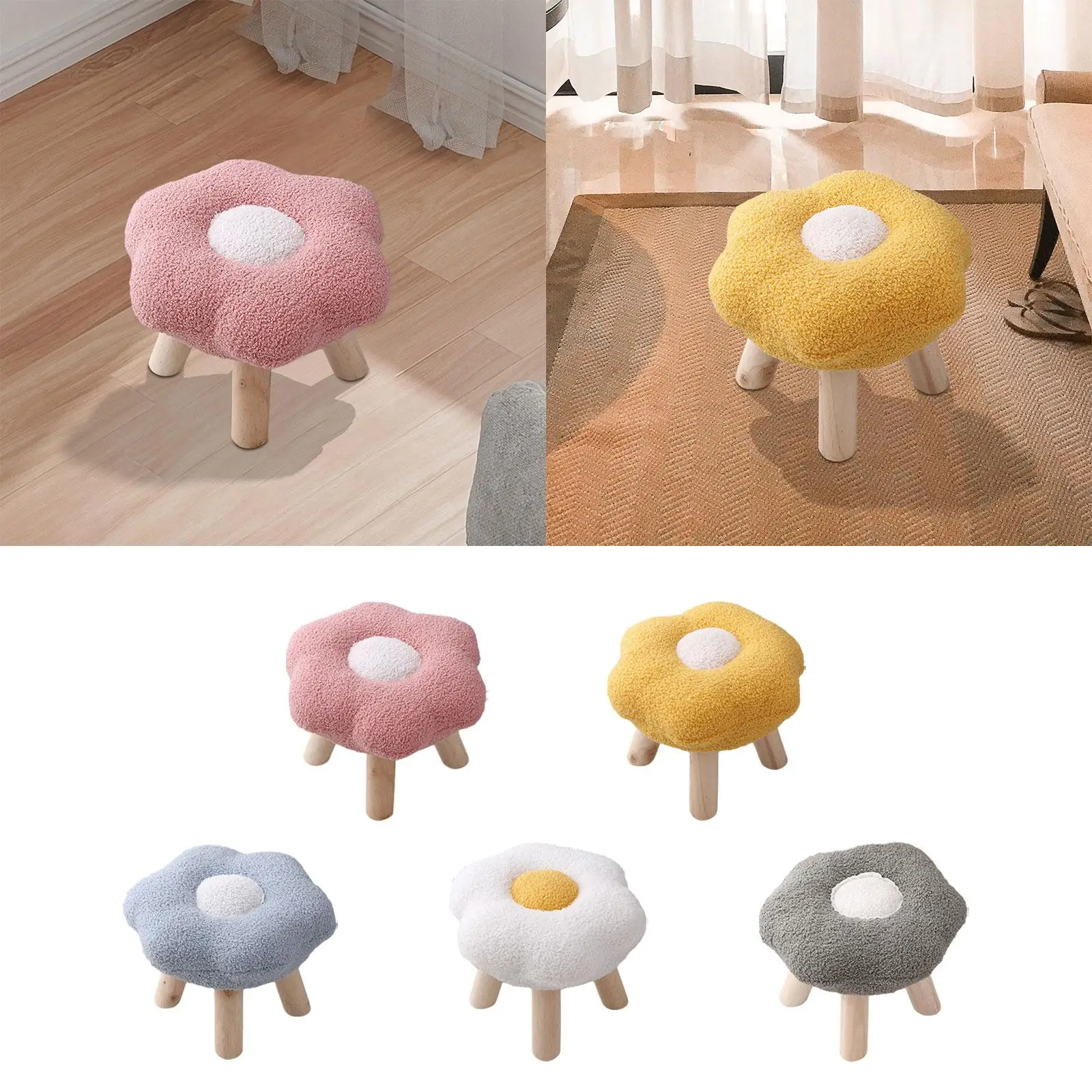 Small Foot Stool Multipurpose Shoes Changing Cartoon Soft Flower Shape Foot Rest Stool Sofa Footstool for Bedside Playroom Porch