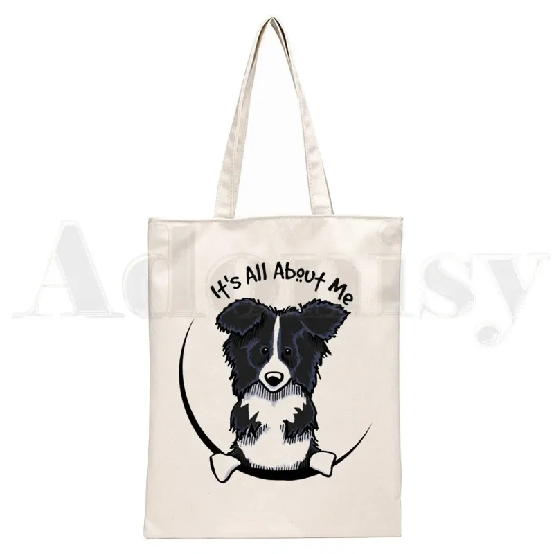 Eu amo meu cachorro border collie harajuku bolsas de ombro bolsa de compras casual unissex elegante bolsa de lona