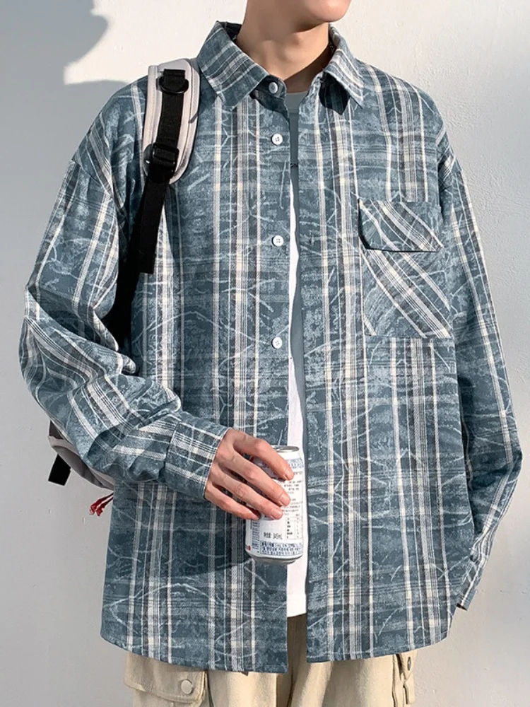 

Мужская клетчатая рубашка с длинным рукавом в американском стиле, с эффектом тай-дай, весенне-осенняя верхняя одежда премиум-класса, топ Haome