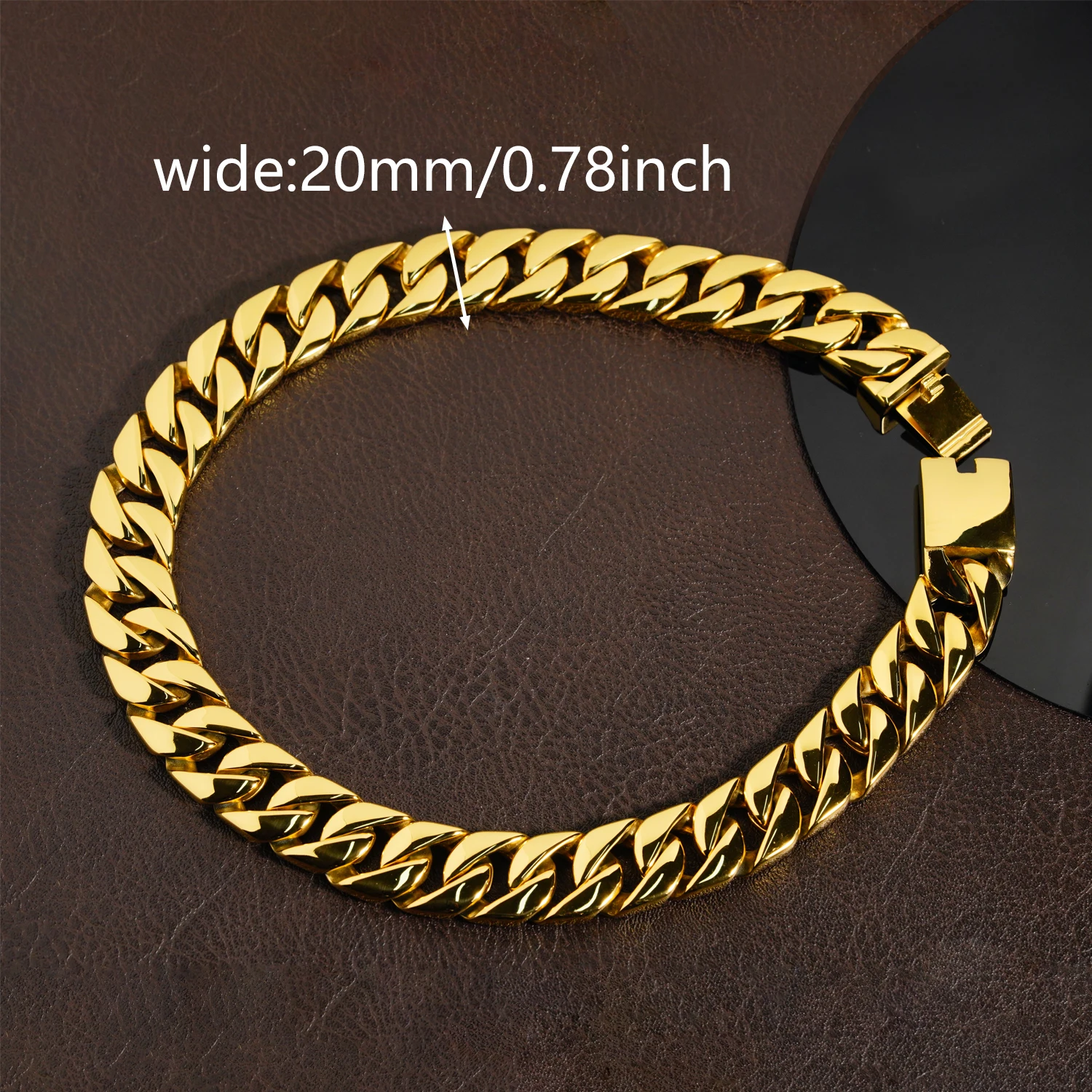 

European and American 20mm Wide 304 Stainless Steel Necklace Men's Cuban Chain, High Quality Vacuum Plated 18K Gold Necklace