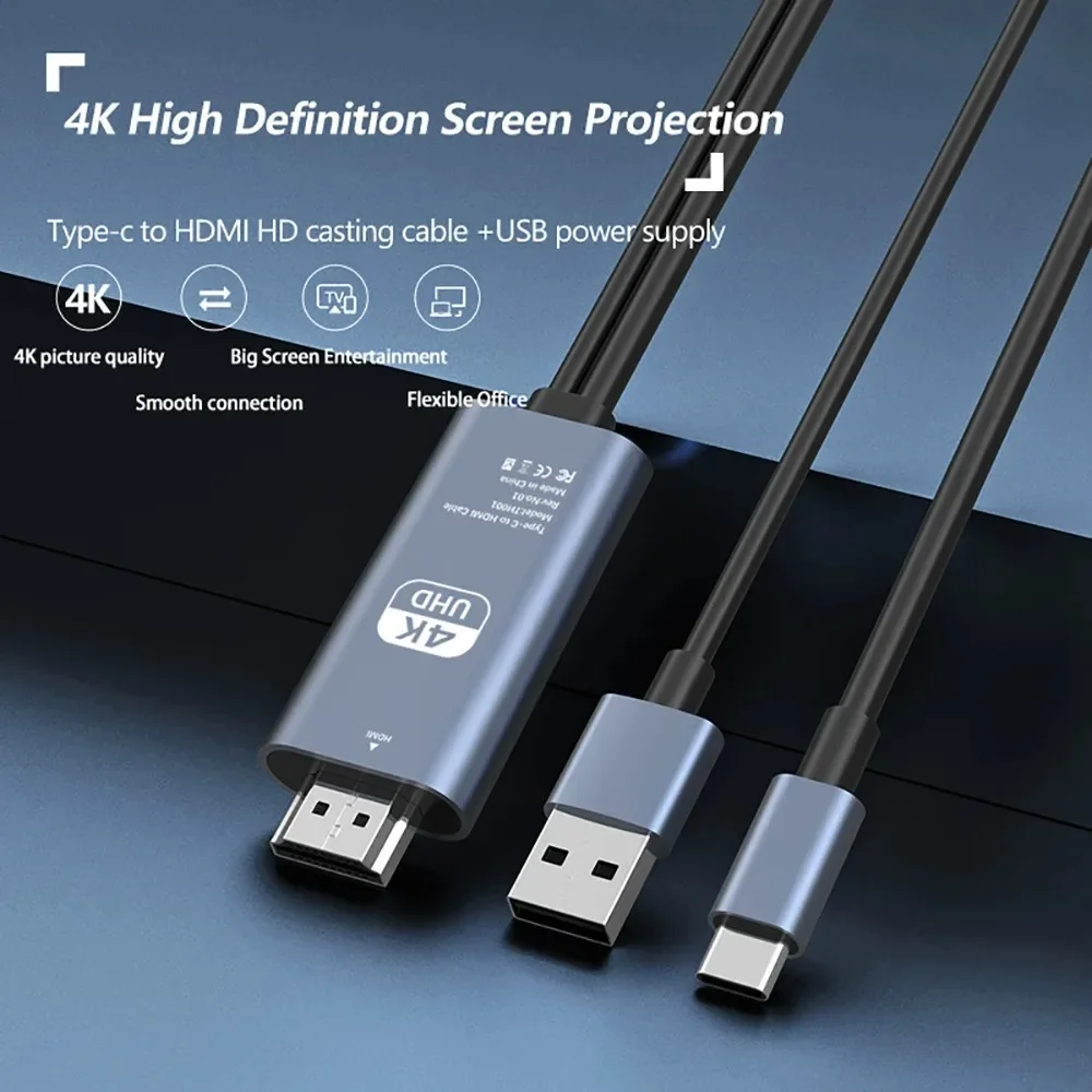 

4K 60Hz Ultra HD HDMI-compatible Cables Video Cable Type C to HDTV USB Adapter Converte Same Screen Cable For Mobile Phone