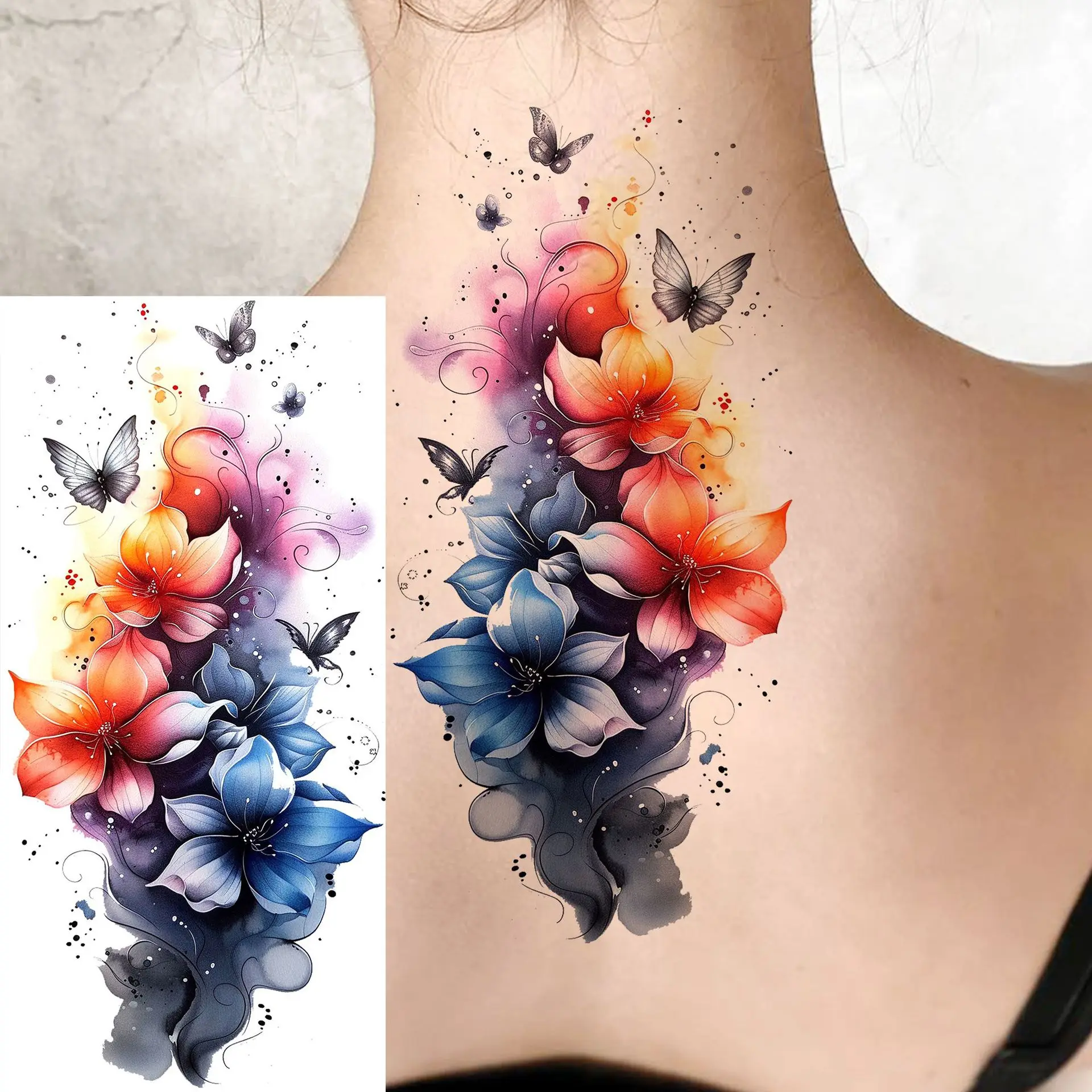 

Premium Colorful Flower Tattoo Stickers Chic Waterproof Non Toxic Fade Resistant for Arm Calf