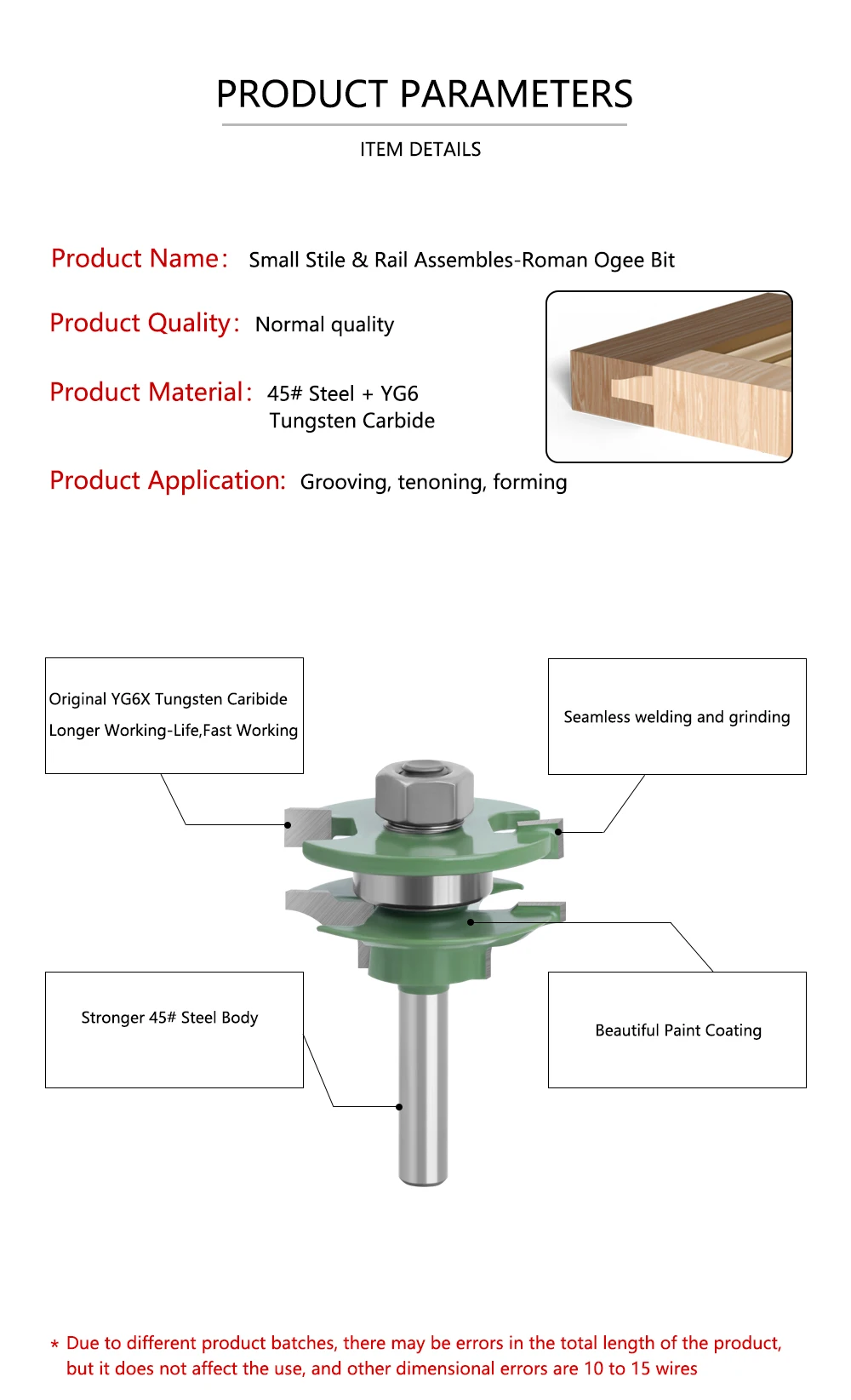 8mm Shank 3pcs Door Panel Cabinet Tenon Router Bit Cabinet Rail & Stile Set Panel Raiser Ogee Milling Cutter for Wood MC02033