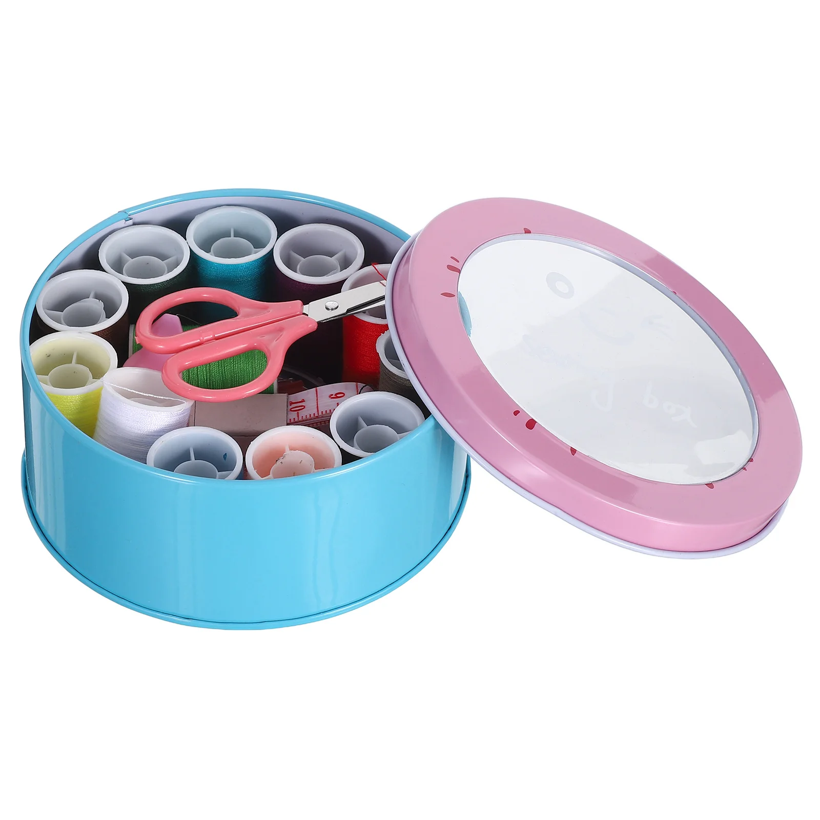 

1Set Portable Sewing Thread Kit Round Iron Case Needle Thread Tape Scissors Household Sewing Needle Kit for Beginners