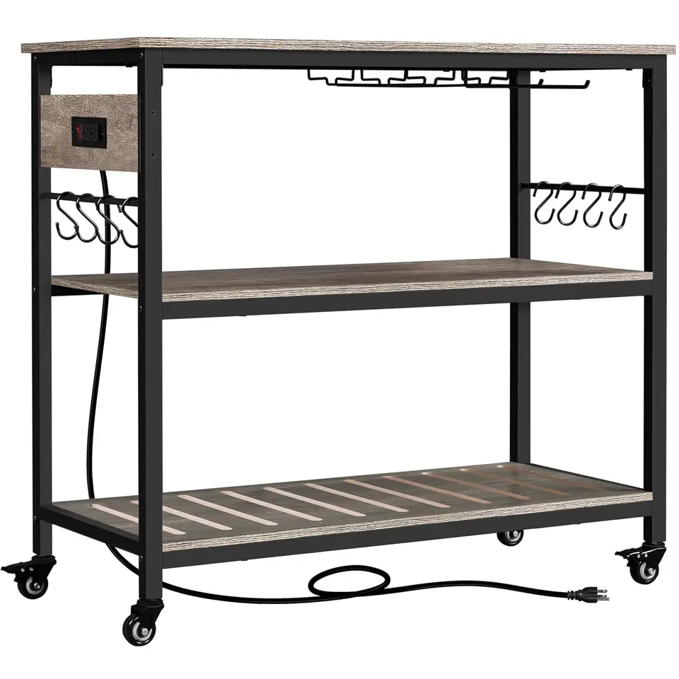 Kitchen Island Cart with Storage and Power Outlet