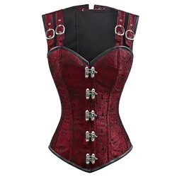 Steampunk Corsets Top Red Black Jacquard Sexy Shoulder Straps Overbust Bustier Gothic Vintage Outerwear Burlesque Basque Costume