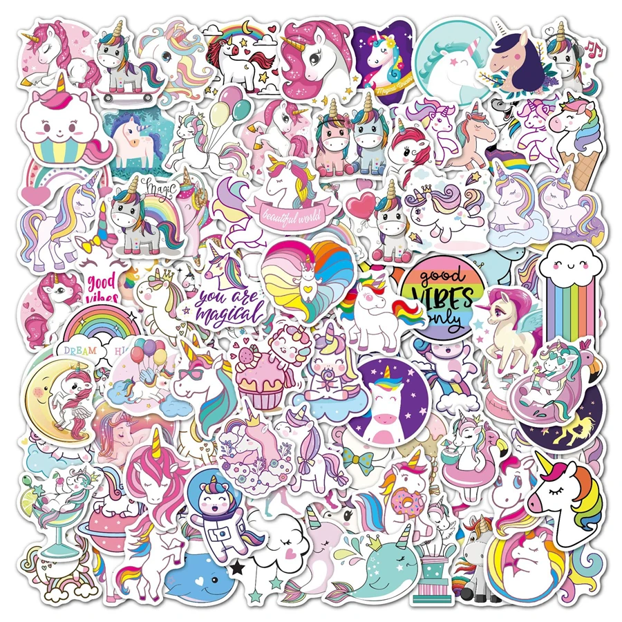 50/100PCS Unicorn Stickers Cute Cartoon Stickers Vinyl Waterproof Stickers for Girls Adults Teens Hydroflask Luggage Car Laptops