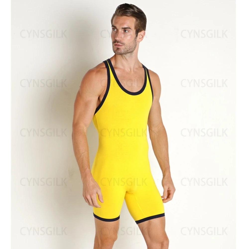 Wrestling Singlets Suit Men\'s One Piece PowerLifting Bodysuit Gym Sports Fitness Skinsuit Iron Sleeveless Weightlifting Clothes