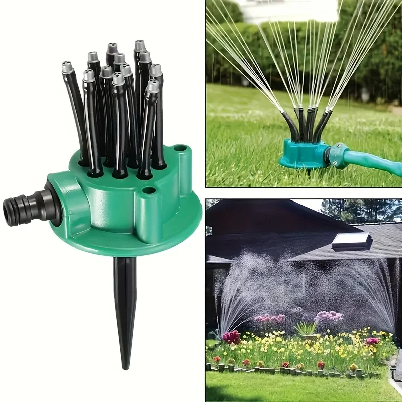 1pc 360-Degree Automatic Multi-Head Garden Sprinkler, Plastic Lawn And Garden Watering System, No Power Supply Needed, Includes