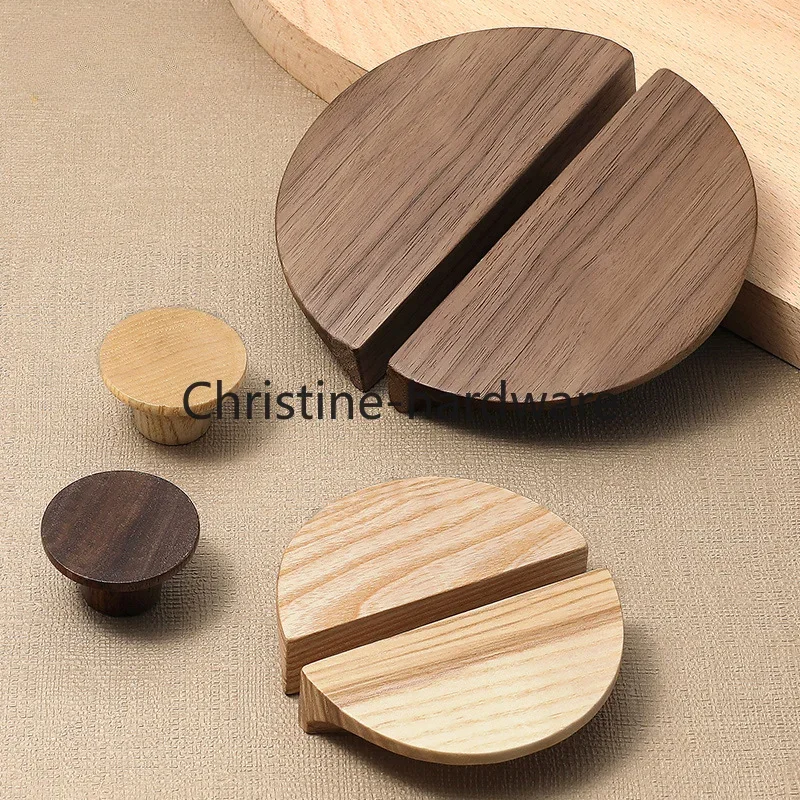 Minimalist Semicircular Wooden Knob Drawer Pulls Natural Walnut Ash Beech Kitchen Cabinet Handles Simple Furniture Hardware