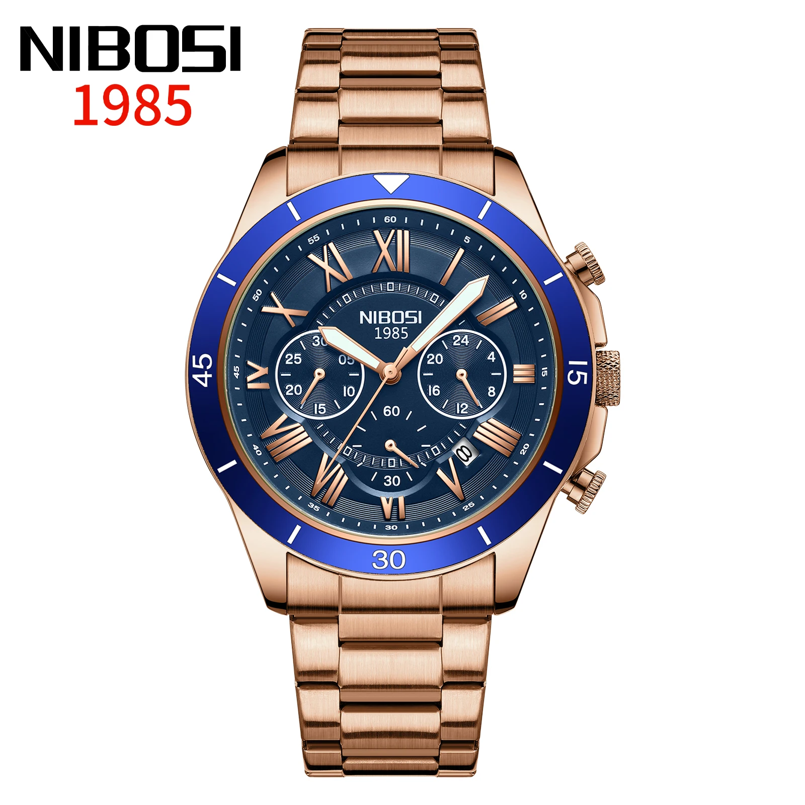 

NIBOSI Top Brand Luxury Mens Quartz Watch Water Resistant Man Luminous Clock Fashion Design Watch for Men Calender Stop Watch