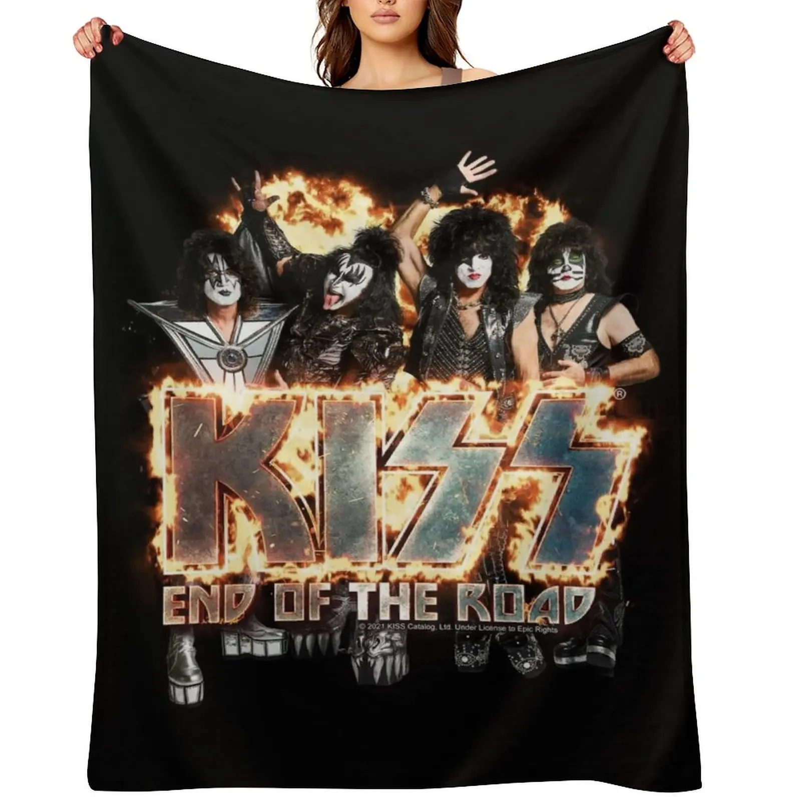 

KISS  the band - End of the Road on Fire Logo Throw Blanket Comforter Warm Cute Weighted Blankets