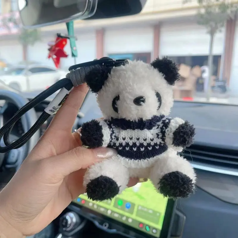 Cute Panda Doll Keychains Cartoon Plush Panda Keychain For Bag Pendant Accessories Kawaii Stuffed Panda Couple Keyring For Gifts