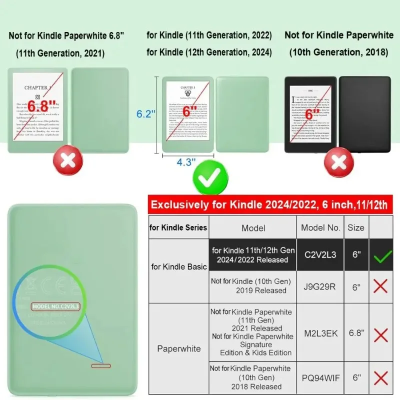 لـ Kindle 6 بوصة 2024 غطاء خلفي ناعم من البولي يوريثان الشفاف لـ Kindle 6 بوصة 2022 غطاء حماية Funda لـ Kindle K11/K12/C2V2L3