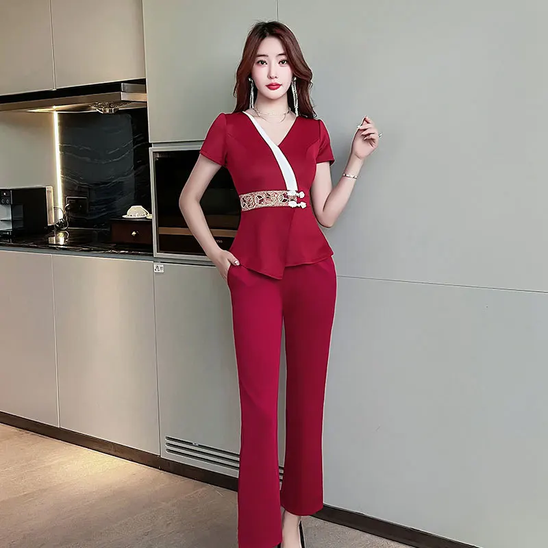 Spa Massage Work Clothes Hotel Front Desk Beauty Salon Nail Technician Uniform Slim Pants Suit Professional Esthetician Overalls