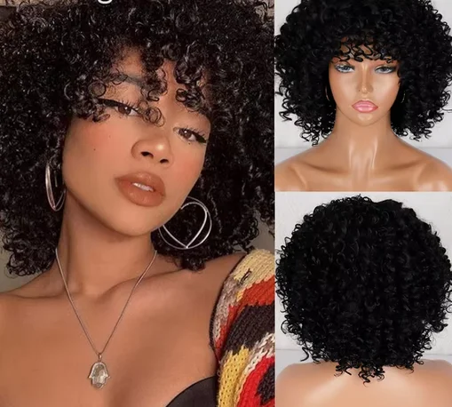 Afro Kinky Curly Wig With Bangs Short Synthetic Wigs For Black Women ginger wig Glueless Cosplay Hair High Temperature