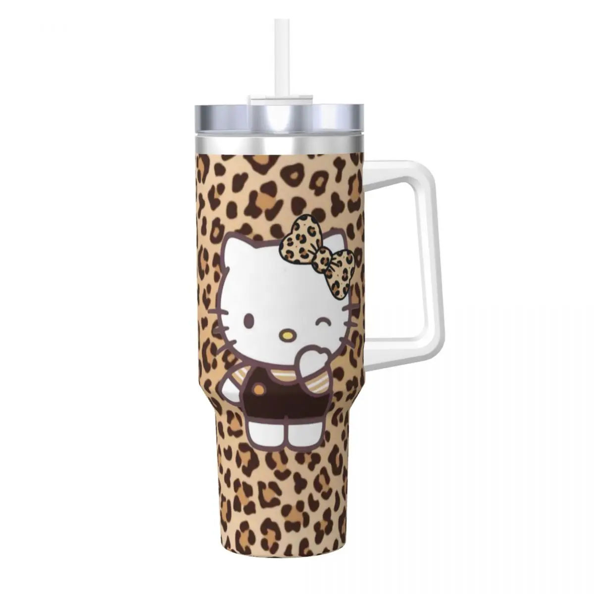 

Леопардовая текстура Hello Kitty, стакан для холодных напитков, бутылка для воды, изолированная термокружка из нержавеющей стали, кружки для кемпинга «сделай сам», чашка