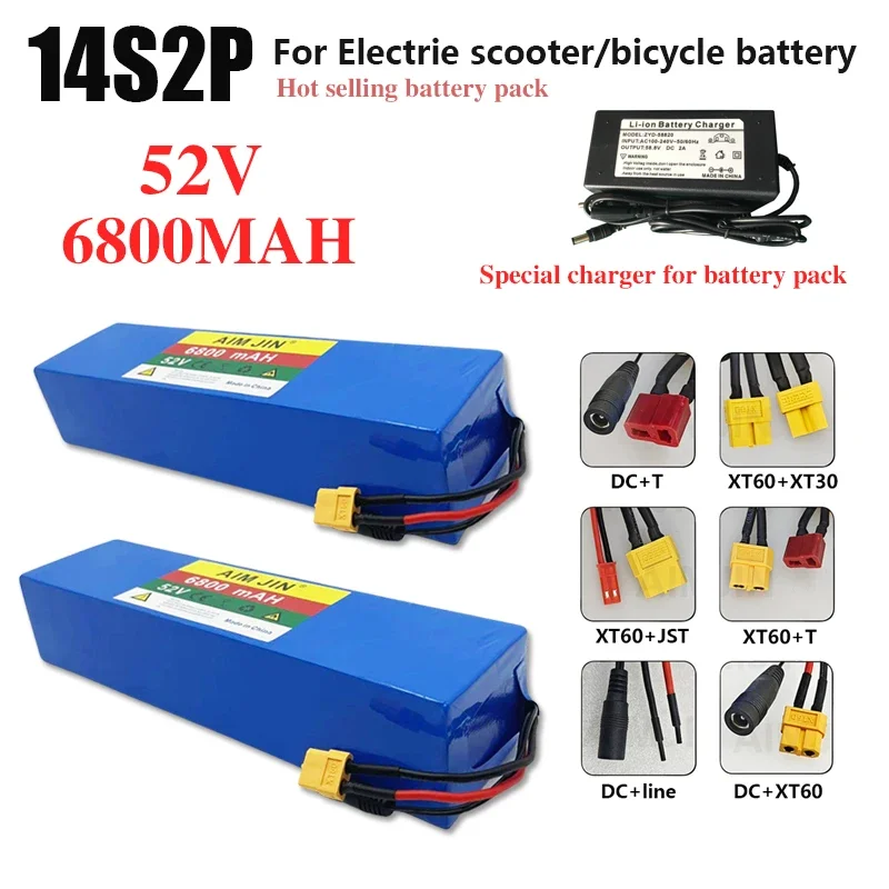 

14S2P 52V 6.8Ah Li-Ion Battery Pack 6800mAh Built-in BMS For 1000W 1500W Motorcycle Electric EScooter Rechargeable Battery