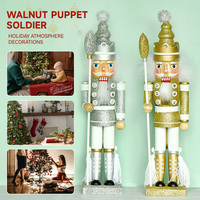 40CM Christmas Nutcracker Soldier Puppet Desktop Ornament Wooden Handmade Glittering Powder Doll Home Decoration Christmas Gift