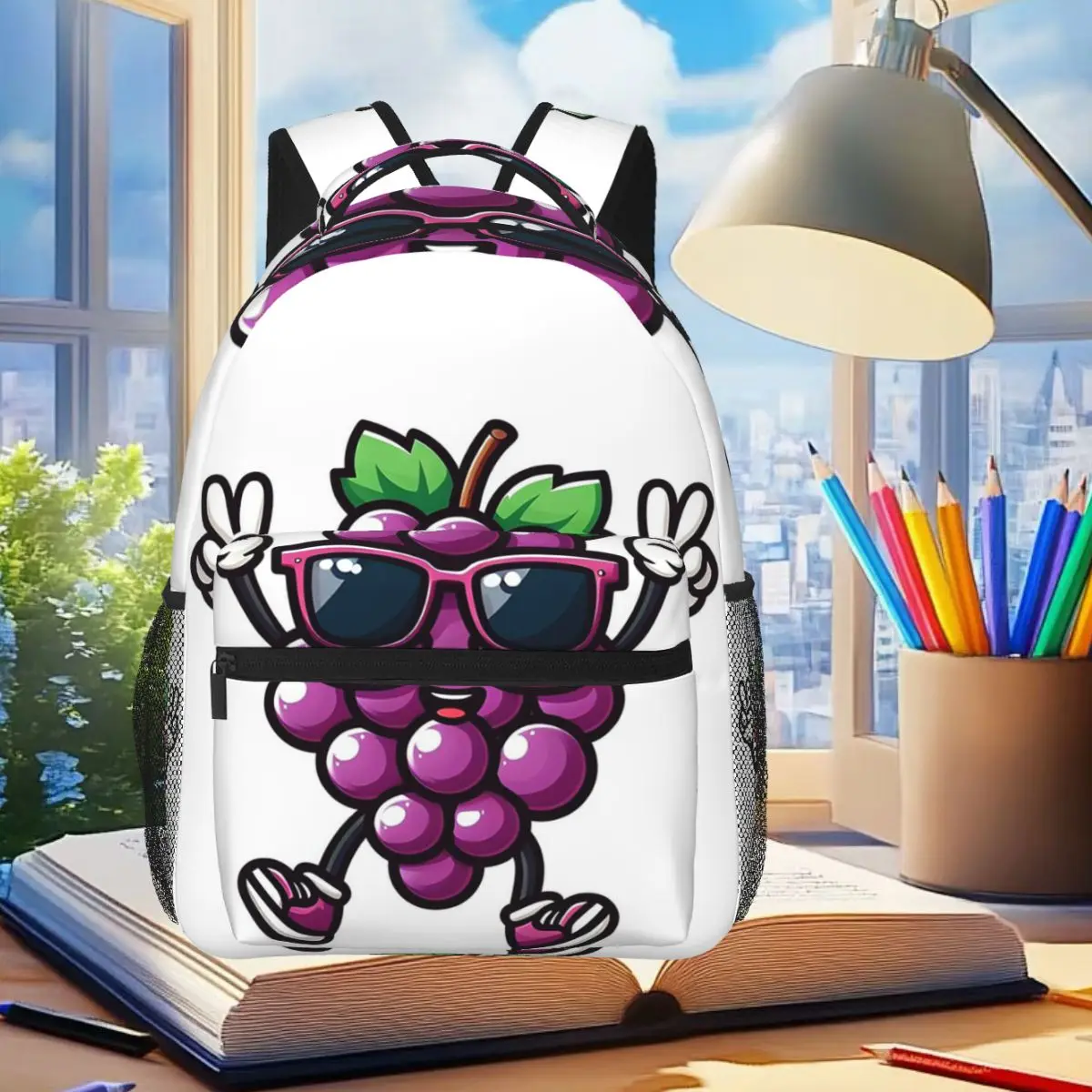 

Kawaii Grapes Sporting Sunglasses Student Backpack School Bag Hiking Travel Daypack for Men Women Fashion Bookbag Shoulder Bags