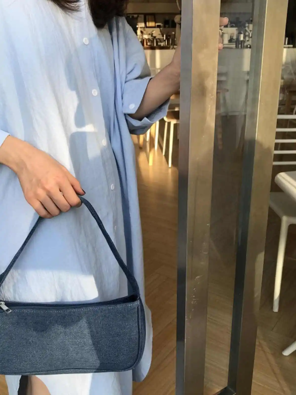 الصيف المرأة الأزرق الإبط حقيبة لينة سستة مربع حقائب كتف عارضة أزياء بلون القماش حقيبة يد الإناث