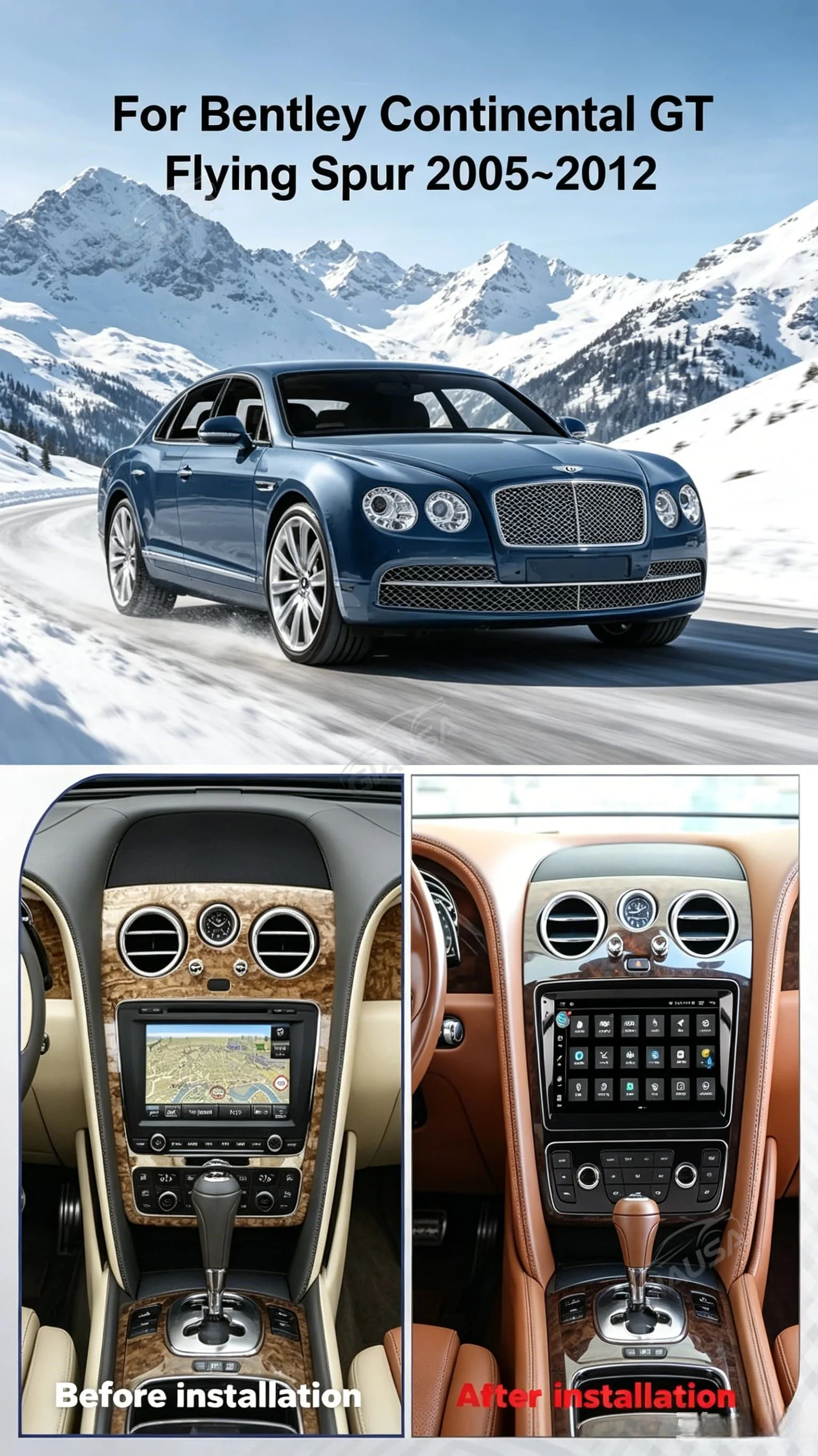 Android Carplay для Bentley GT Speeding 2004+ Supersport: GPS-навигация, автомобильная стереосистема, мультимедийный проигрыватель, мультимедийный экран.