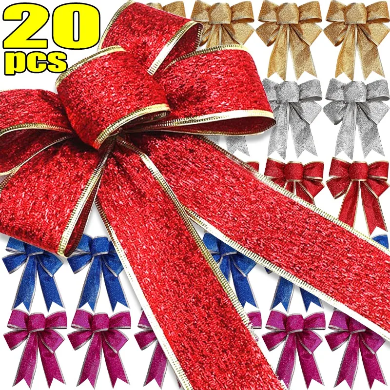 크리스마스 트리 활 반짝이 골드 레드 실버 나비매듭 공예, 크리스마스 트리 장식 펜던트, DIY 크리스마스 선물 장식, 1 개, 20 개