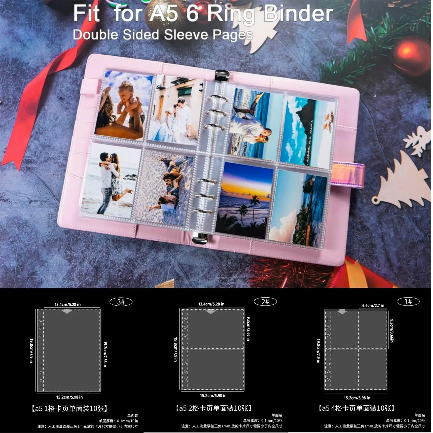 Fotokartenhüllen 50er-Pack 6-Ring A5 Ordnerhüllen Einseitig 1/2/4 Taschen Seitenschutz für Spielkarten Fotos Postkarten – Detail 3