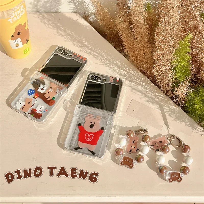 

Cute Brown Bear Card Bag Phone Case for Samsung Galaxy Z Flip 6 5 4 3 Protective Back Cover for ZFlip4 ZFlip5 ZFlip6 Case Shell