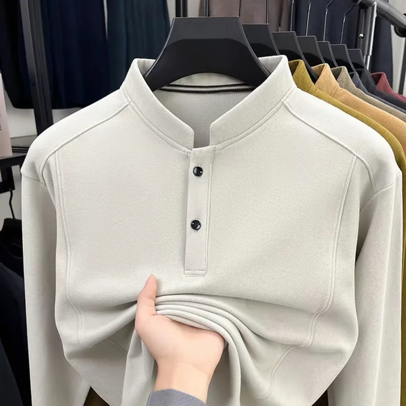 2025 خريف شتاء جديد بلون عادية متعددة الاستخدامات بأكمام طويلة البلوز الرجال المألوف وسيم قاعدة دافئة #5