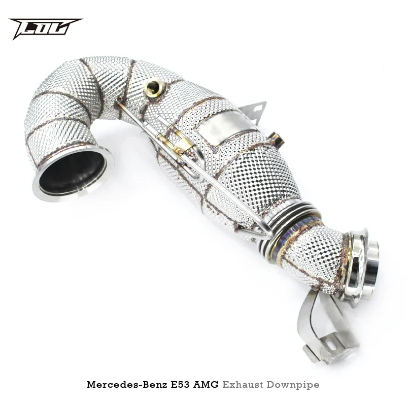 OEM High flow catted For Mercedes-Benz E53 AMG 2019-2022 Stainless Exhaust Downpipe catalyst With Heat Shield