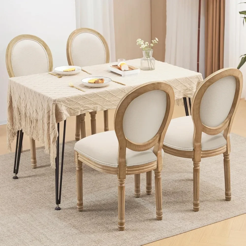 Dining Chairs Set of 4, Upholstered Dining Room Chairs with Round Back Farmhouse Kitchen Chairs for Living Room, Kitchen