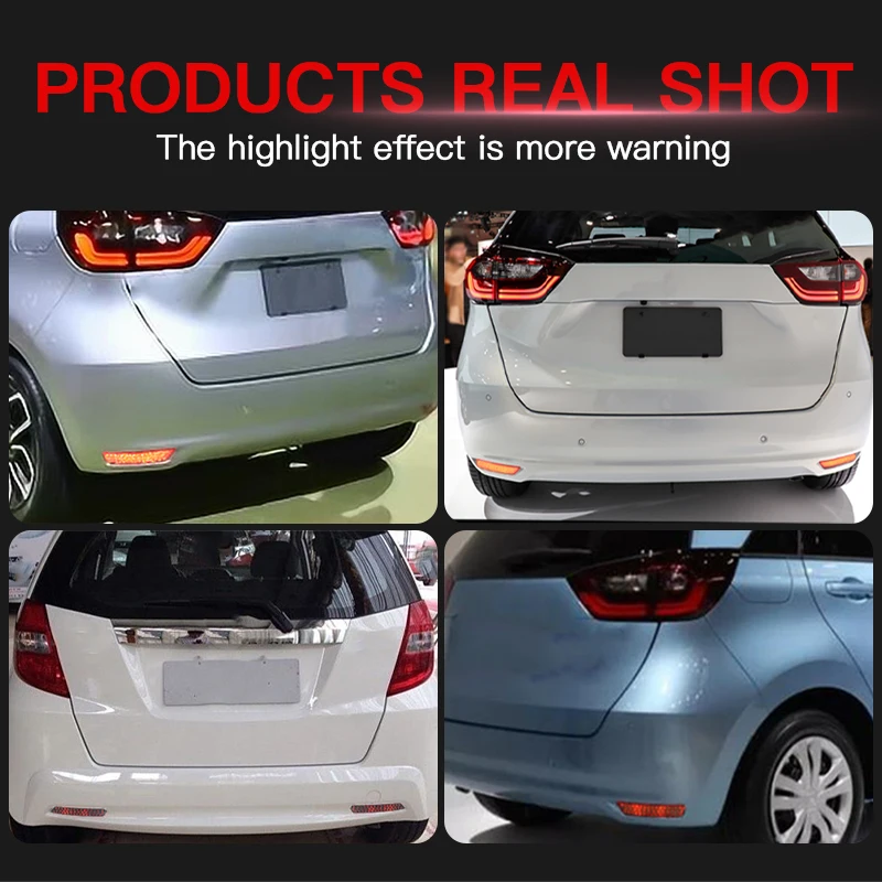 

2PCS For Honda New Fit 2020-2024 Red/Smoked Lens LED Rear Bumper Reflector Brake Light Assembly Tail Stop Lamp Car Accessories